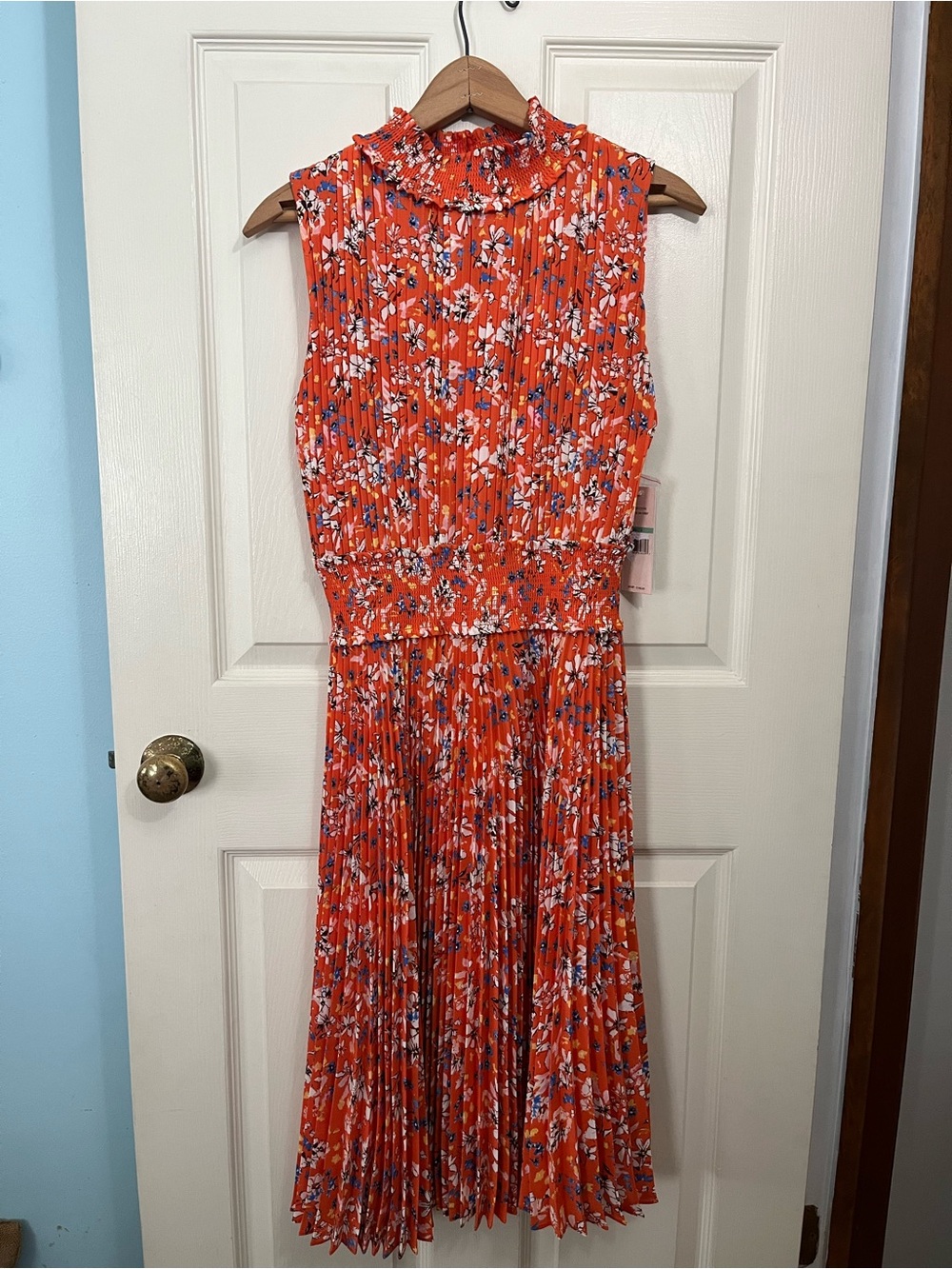 Nanette Lepore NWT Orange Floral Pleated Midi Dress Size 8